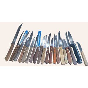 Vintage Assorted Kitchen & Paring Knives With Wood & Plastic Handles 21-Piece Lo